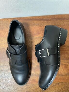 Kensie Black Leather Single Monk Strap Dress Shoes
